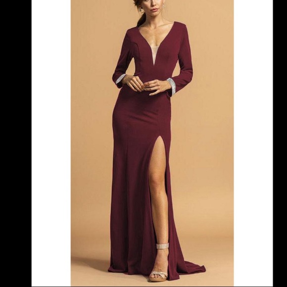 Aspeed Dresses & Skirts - NWT Aspeed Long Sleeve Burgundy Gown with Slit